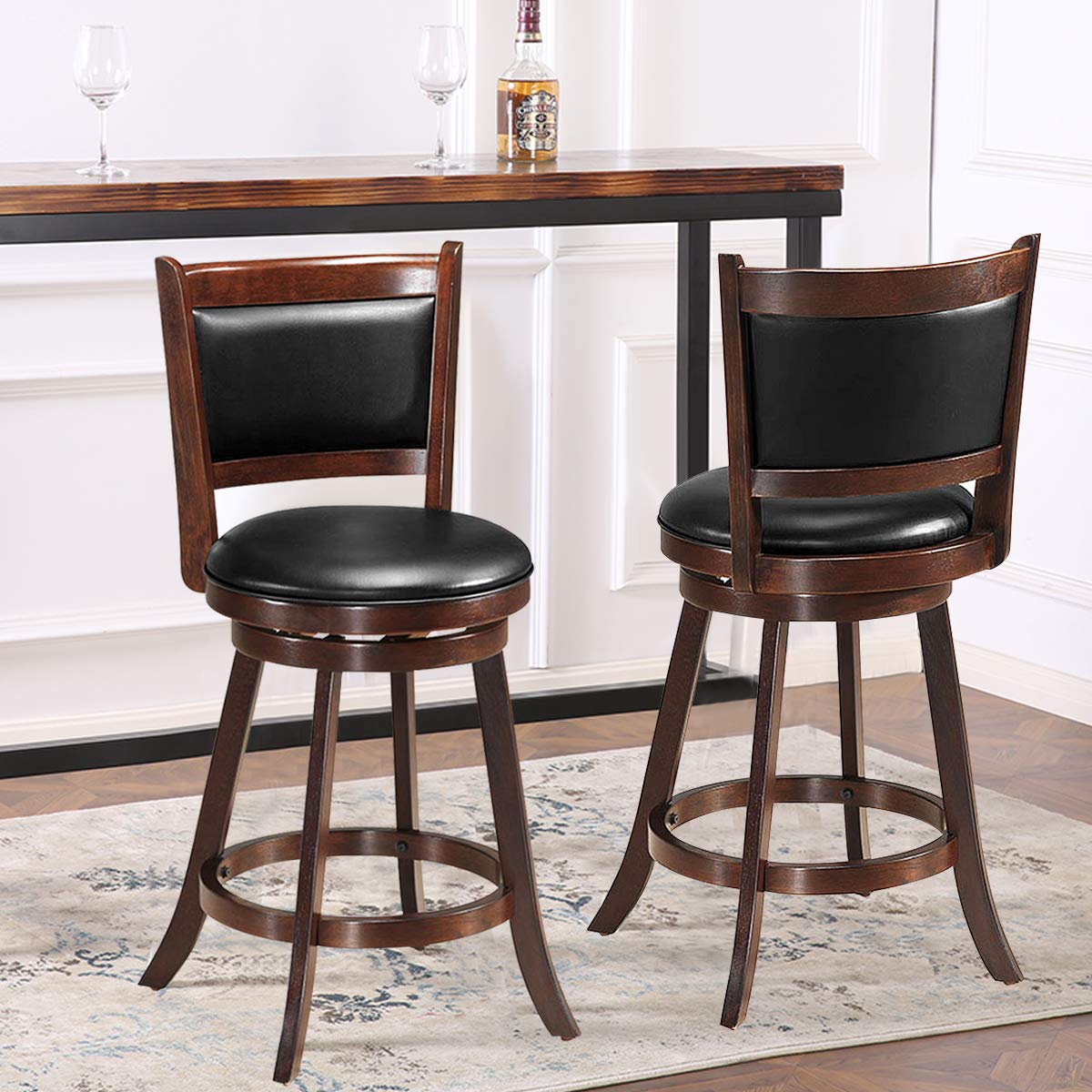 KOMFOTT Bar Stools Set of 1/2 360 Degree Swivel, Accent Wooden Swivel Seat Counter Height Bar Stool