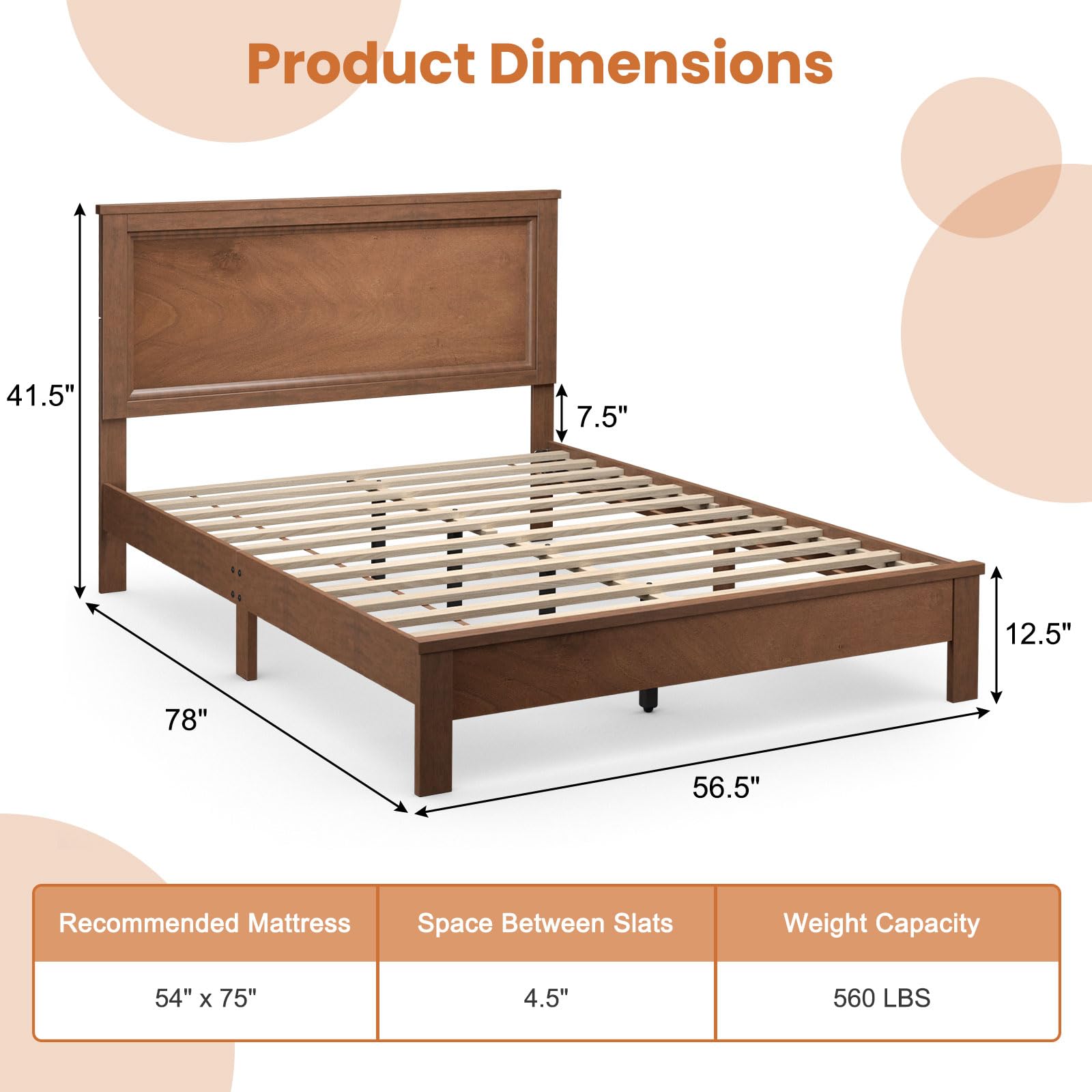 KOMFOTT Wood Platform Bed Frame with Headboard, Wooden Slat Support & Under Bed Storage