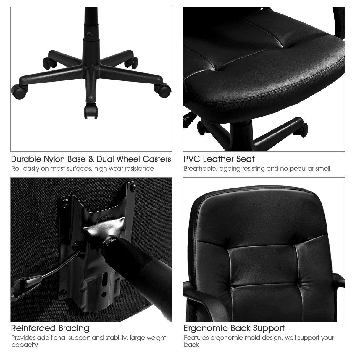 KOMFOTT Executive Chair Mid Back Office W/Arms and Swivel Wheels