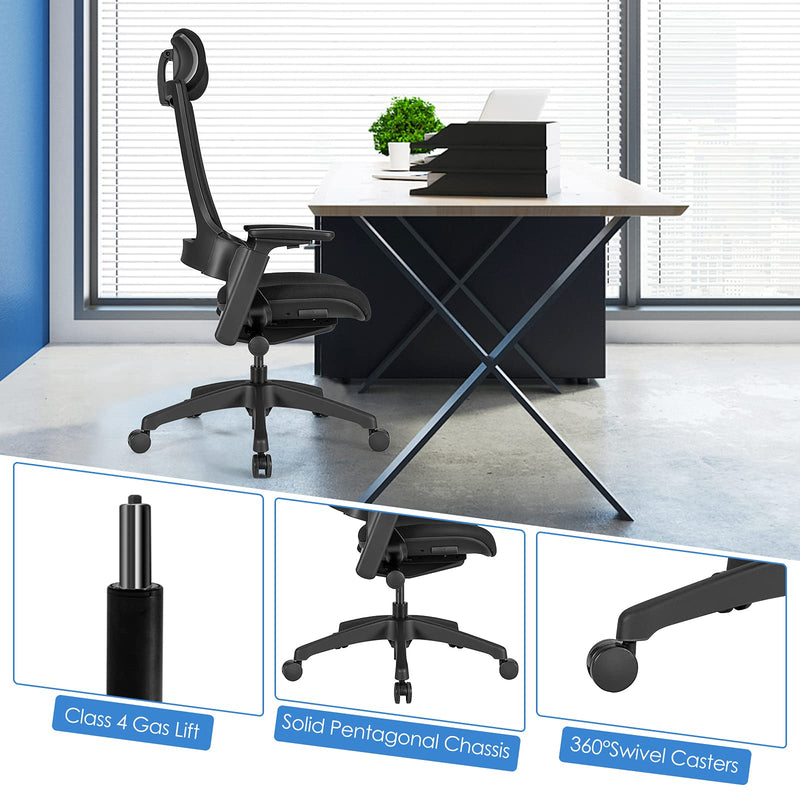 KOMFOTT Home Office Desk Chair Swivel Executive Chair with Ergonomic High Back, Sliding Seat, 3D Armrest, Rotatable Headrest, Adjustable Lumbar Support
