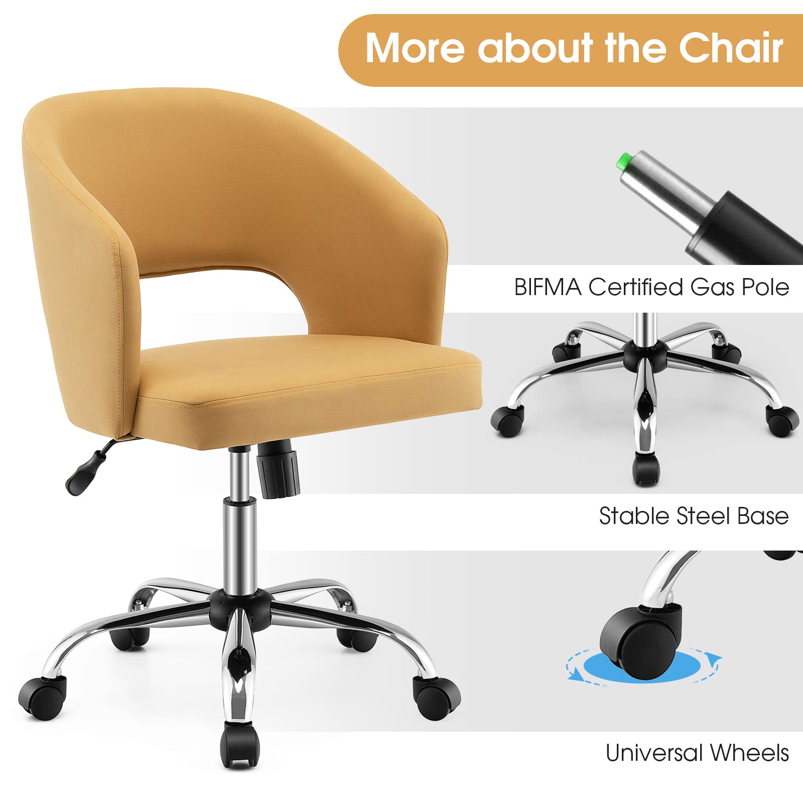 KOMFOTT Home Office Desk Chair, Comfy Upholstered Chair with Hollow Design & Height Adjustable