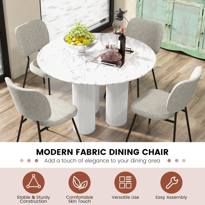 KOMFOTT Modern Fabric Dining Chair Set of 2, Padded Kitchen Chair with Linen Fabric, Sturdy Metal Legs