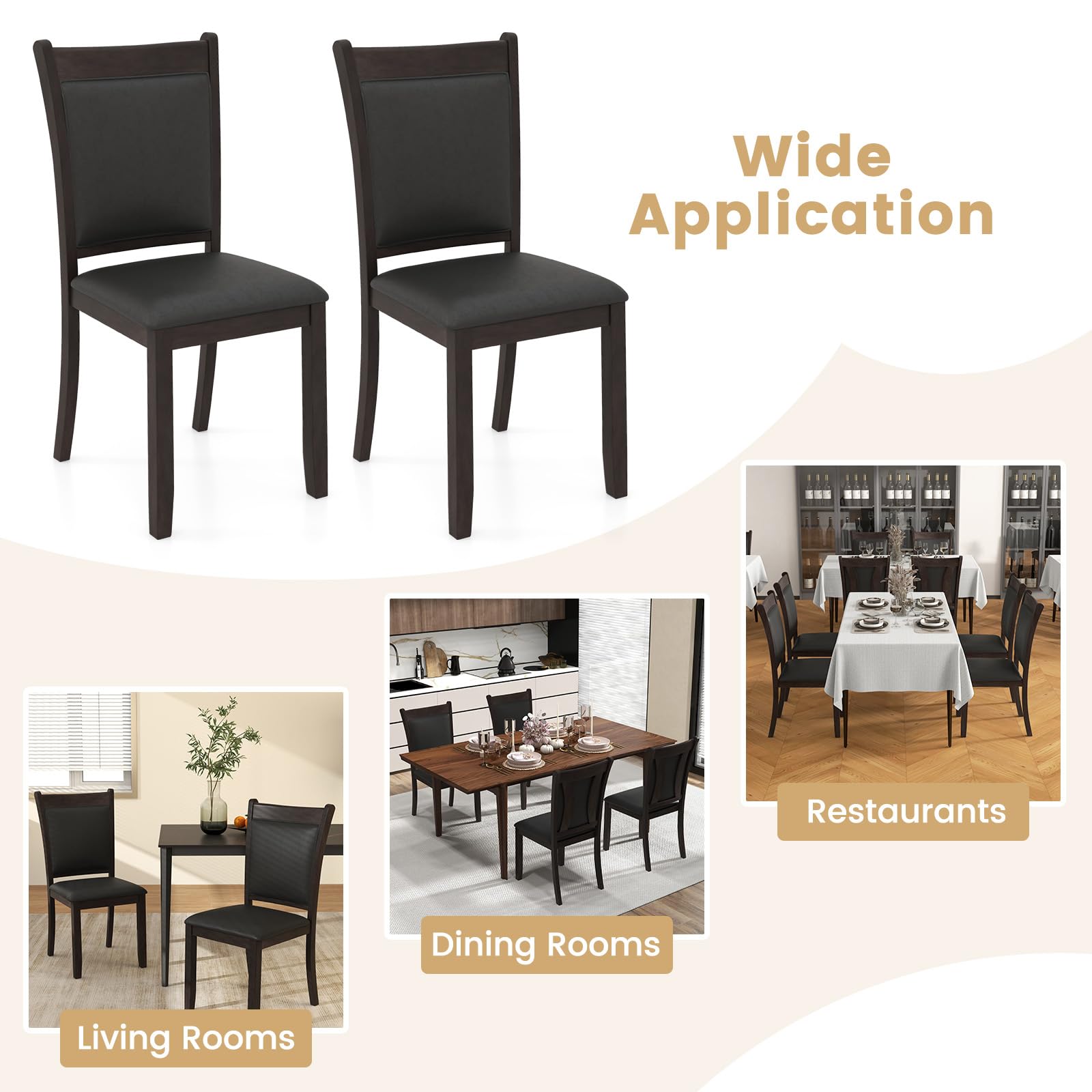 KOMFOTT Wooden Dining Chairs Set of 2/4, Modern Armless Kitchen Chairs w/Padded Backrest & Seat, Rubber Wood Frame