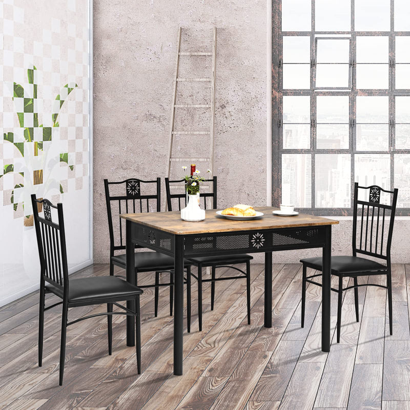 KOMFOTT 5 Piece Dining Table and Chairs Set, Vintage Retro Wood Top Metal Frame Padded Seat