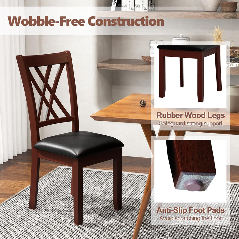 KOMFOTT Wood Dining Chairs Set of 2, Faux Leather Upholstered Kitchen Chairs with Rubber Wood Legs, Padded Seat