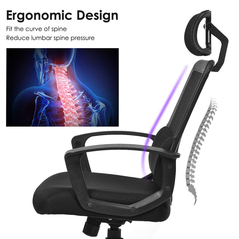 KOMFOTT Mesh Office Chair, Ergonomic High Back Computer Desk Chair with Adjustable Headrest & Lumbar Support