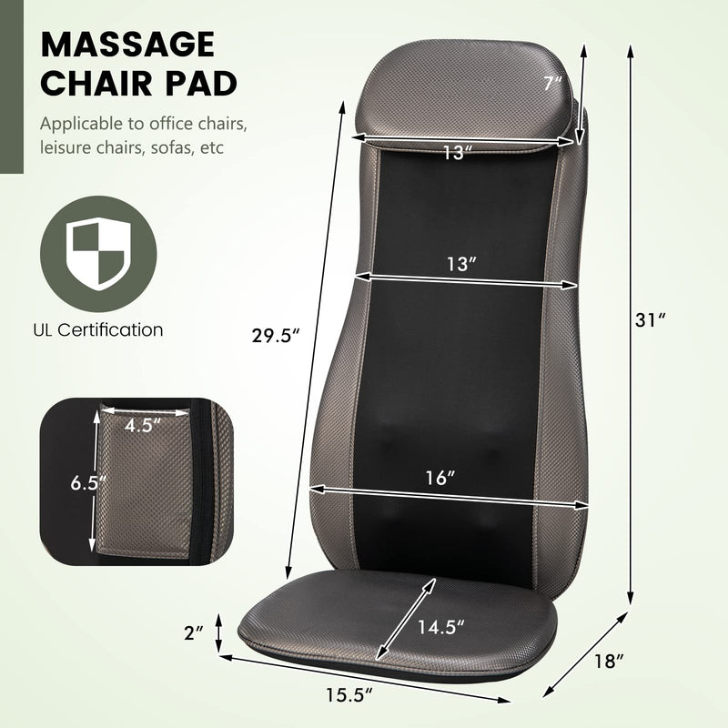 KOMFOTT Back Massager Chair Pad - Massage Seat Cushion with Heat & Vibration, Removable Neck Pillow & Back Flap