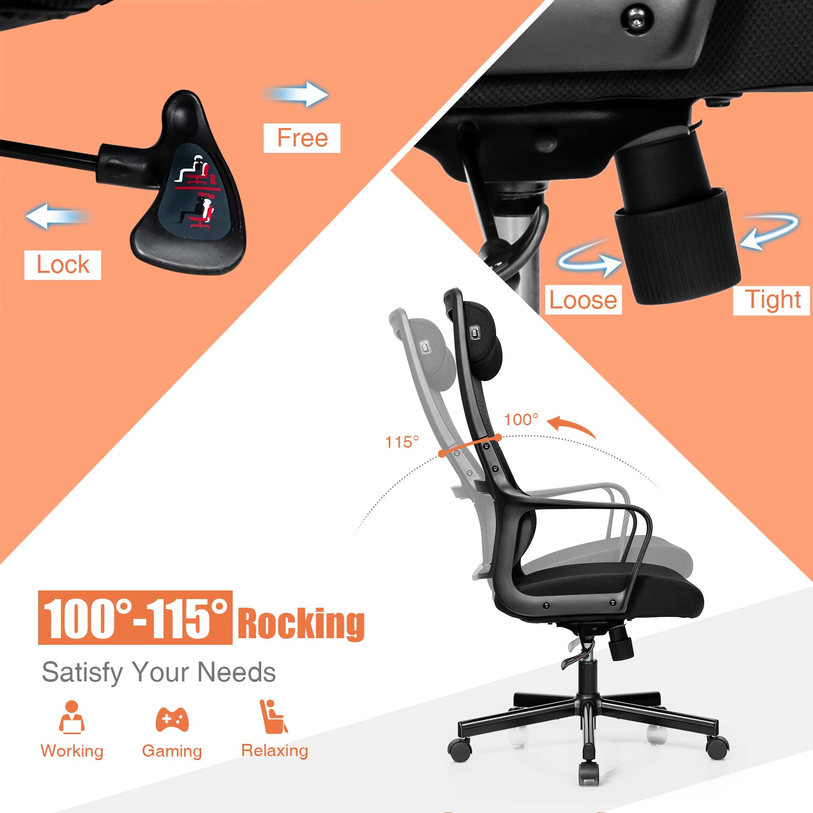 KOMFOTT High Back Mesh Heating Headrest and Lumbar Support Armrest, Ergonomic Computer, Executive Task Home Office Desk Chairs