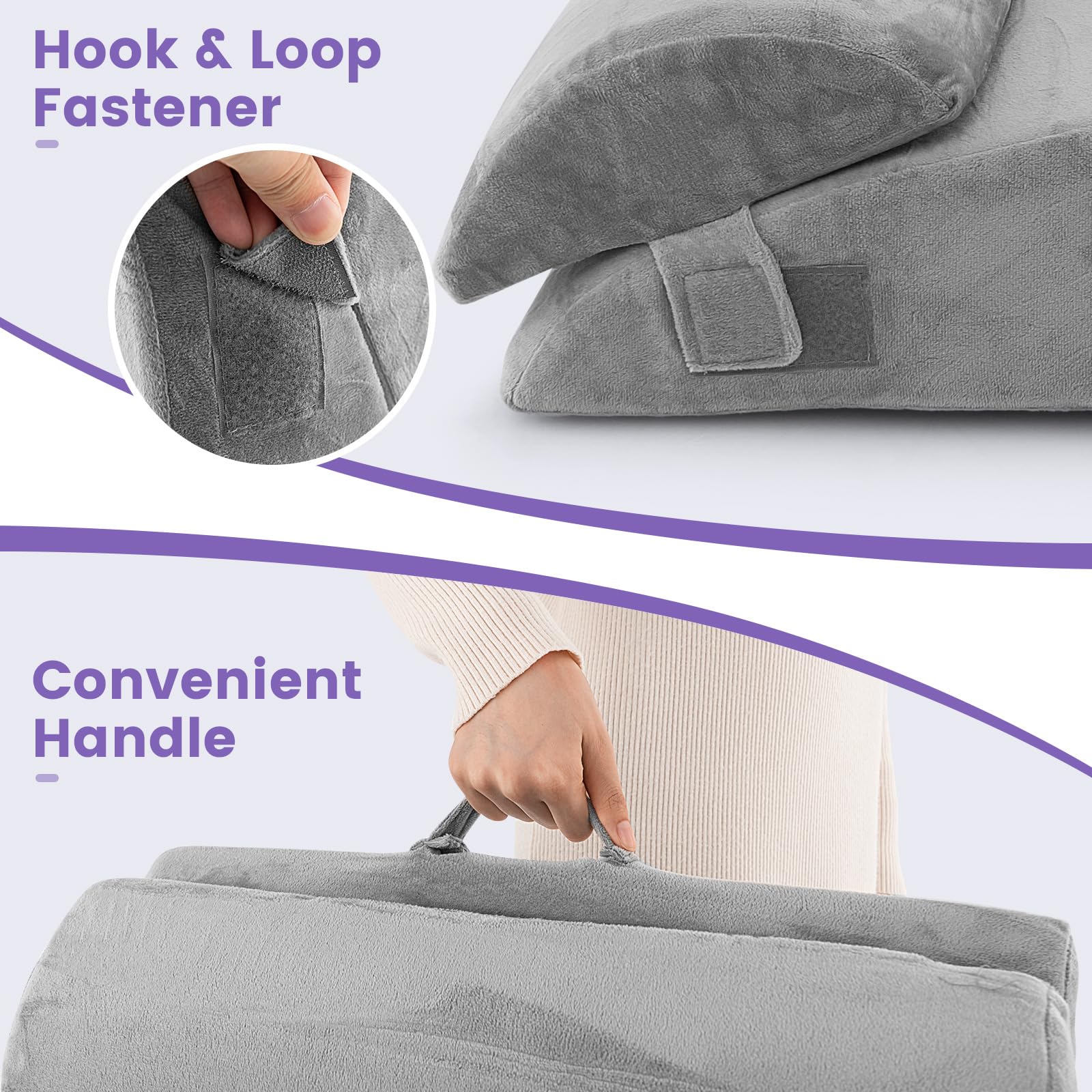 KOMFOTT 3PCS Orthopedic Bed Wedge Pillow Set, Adjustable Support Pillows for Back, Neck and Leg