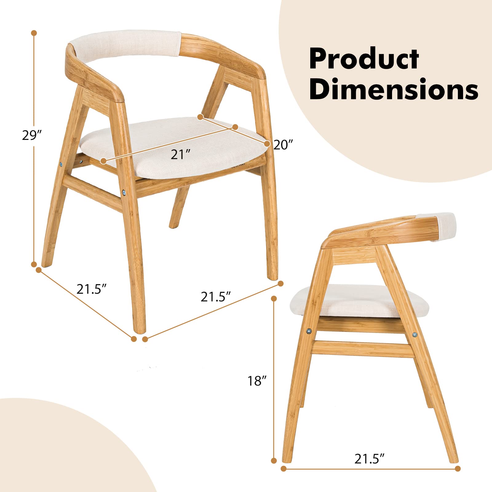 KOMFOTT Bamboo Accent Chair, Modern Painted Bamboo Leisure Chair w/Comfy Fiber Cushion, Curved Backrest, Solid Legs