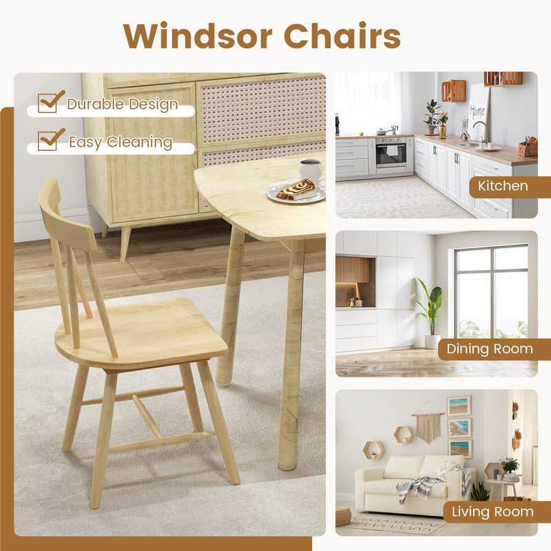 KOMFOTT Set of 2/4 Windsor Chairs, Rubber Wood Dining Chairs with Spindle Back, Wide Seats, Anti-Slip Foot Pads
