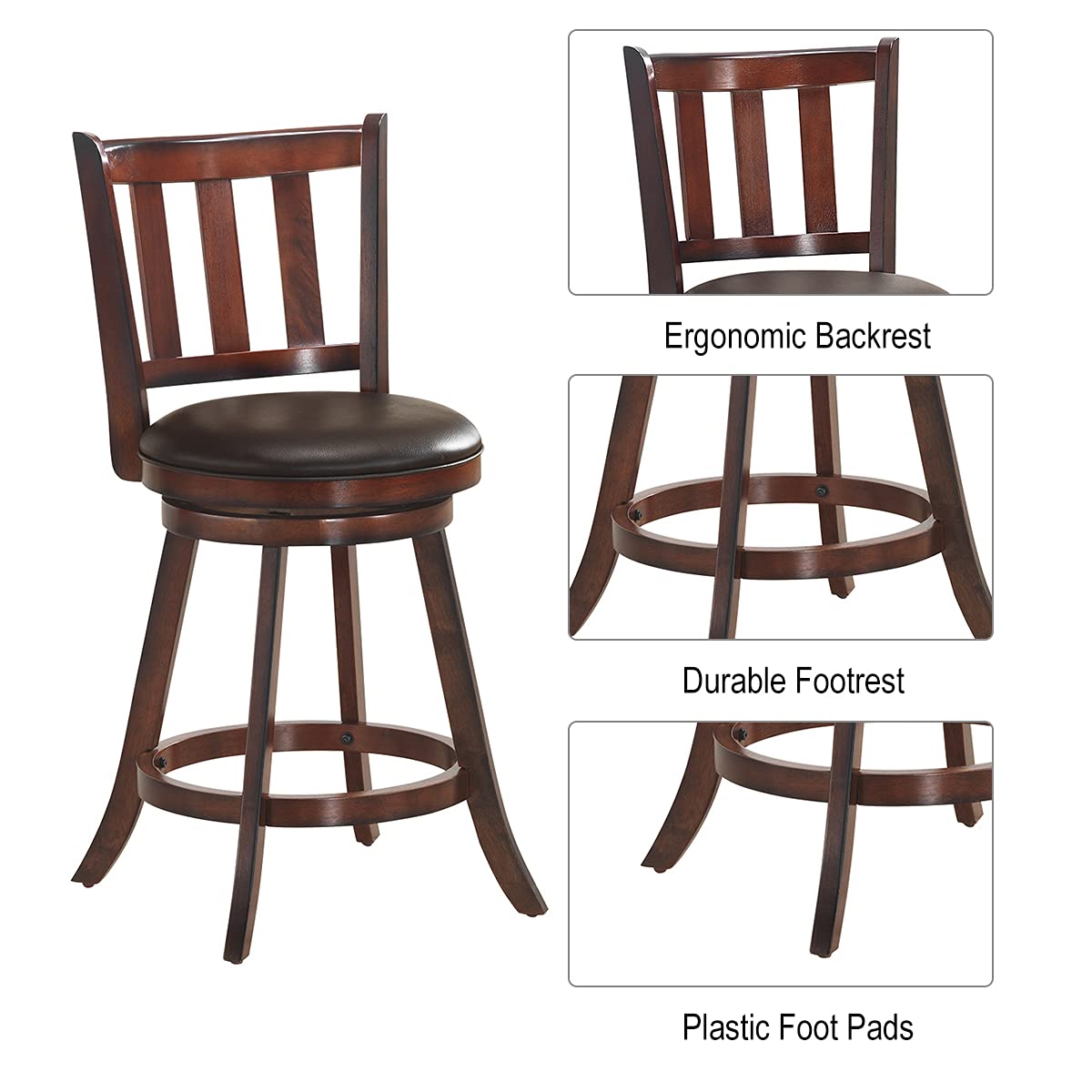 KOMFOTT Bar Stools Set of 2/4, Counter Height Dining Chair, Fabric Upholstered 360 Degree Swivel, PVC Cushioned Seat