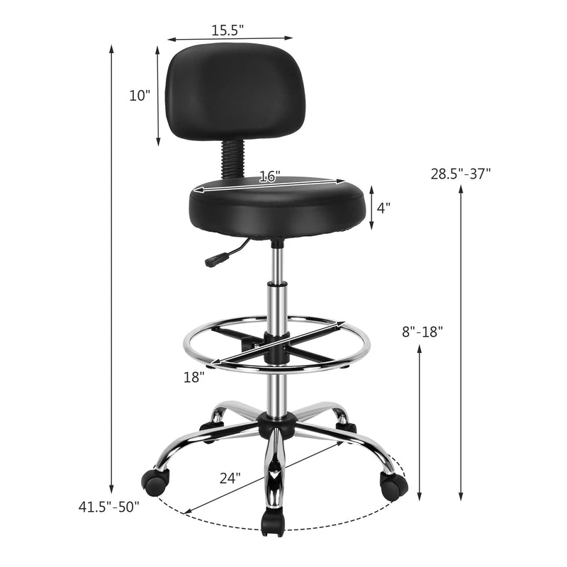 KOMFOTT PU Leather Drafting Chair, Tall Office Chair with Retractable Mid Back, Standing Desk Chair with Adjustable Foot Ring