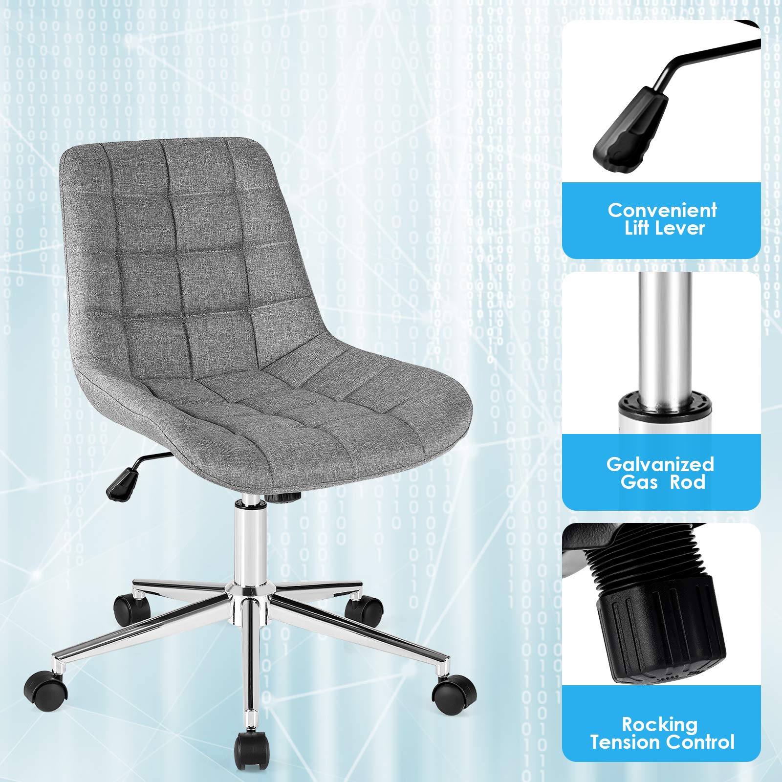 KOMFOTT Modern Home Office Chair, Fabric Armless Leisure Chair w/Stable Metal Base and Rocking Function