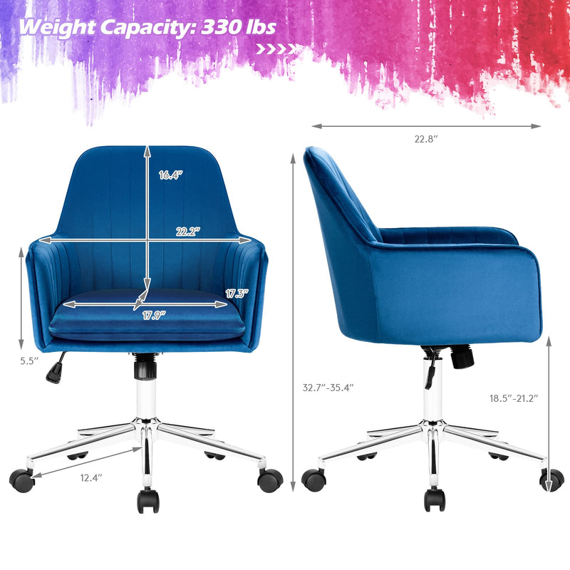 KOMFOTT Velvet Desk Chair, Mid-Back Leisure Office Chair,  360° Rotatable Vanity Chair