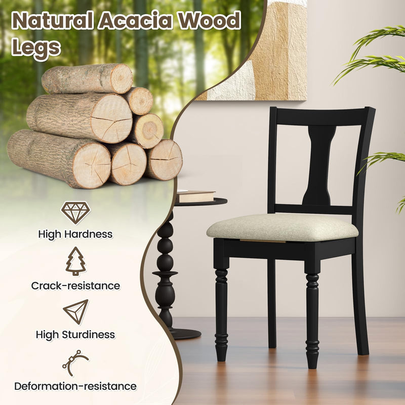 KOMFOTT Wood Dining Chairs Set of 2/4, Armless Wooden Dining Side Chairs with Solid Acacia Wood Frame