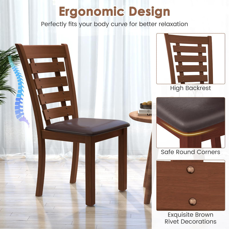 KOMFOTT Wood Dining Chairs Set of 2/4, Farmhouse High Back PU Leather Dining Room Chair