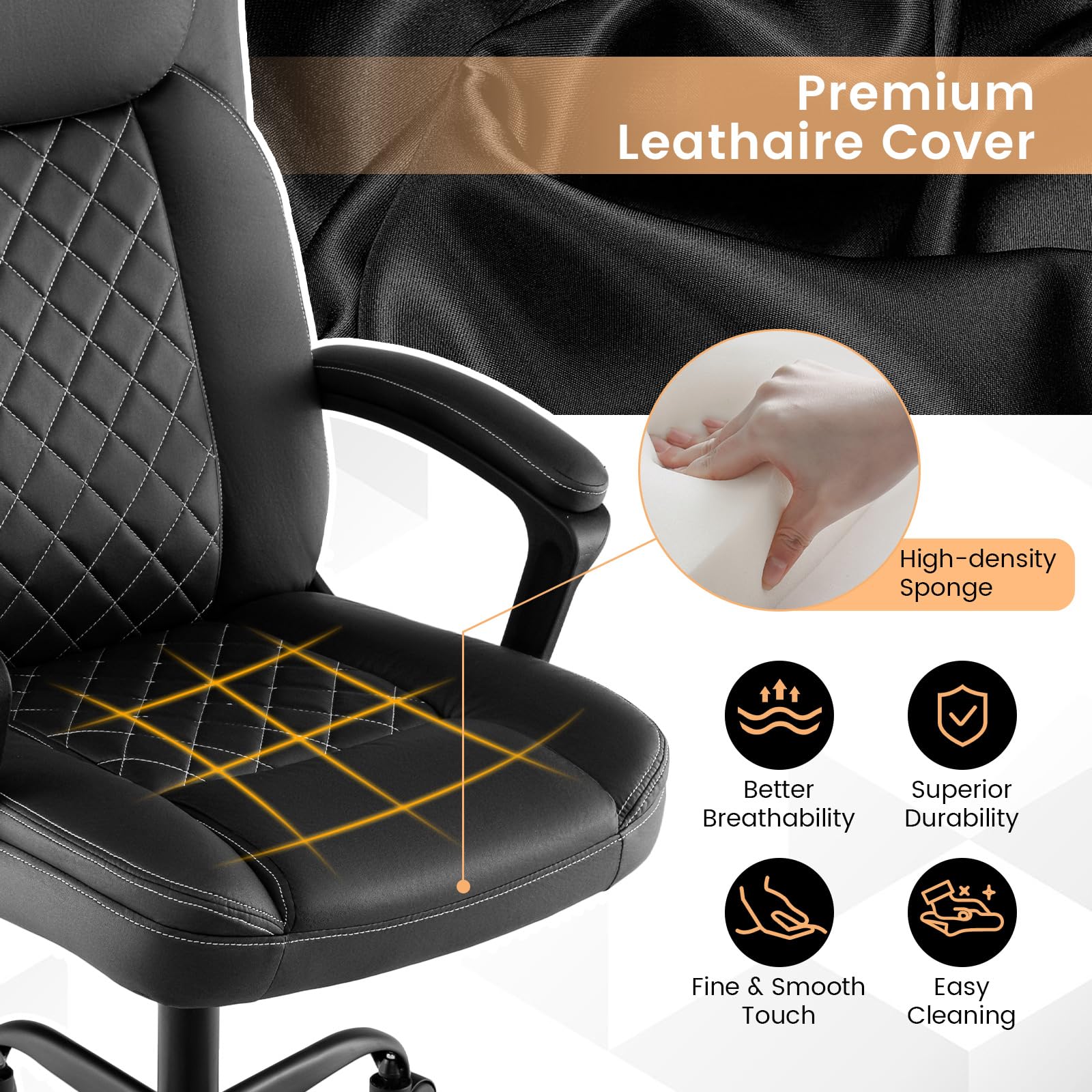 KOMFOTT Executive Office Chair, Leather Like Desk Chair with Thick Headrest Cushion & Padded Armrests