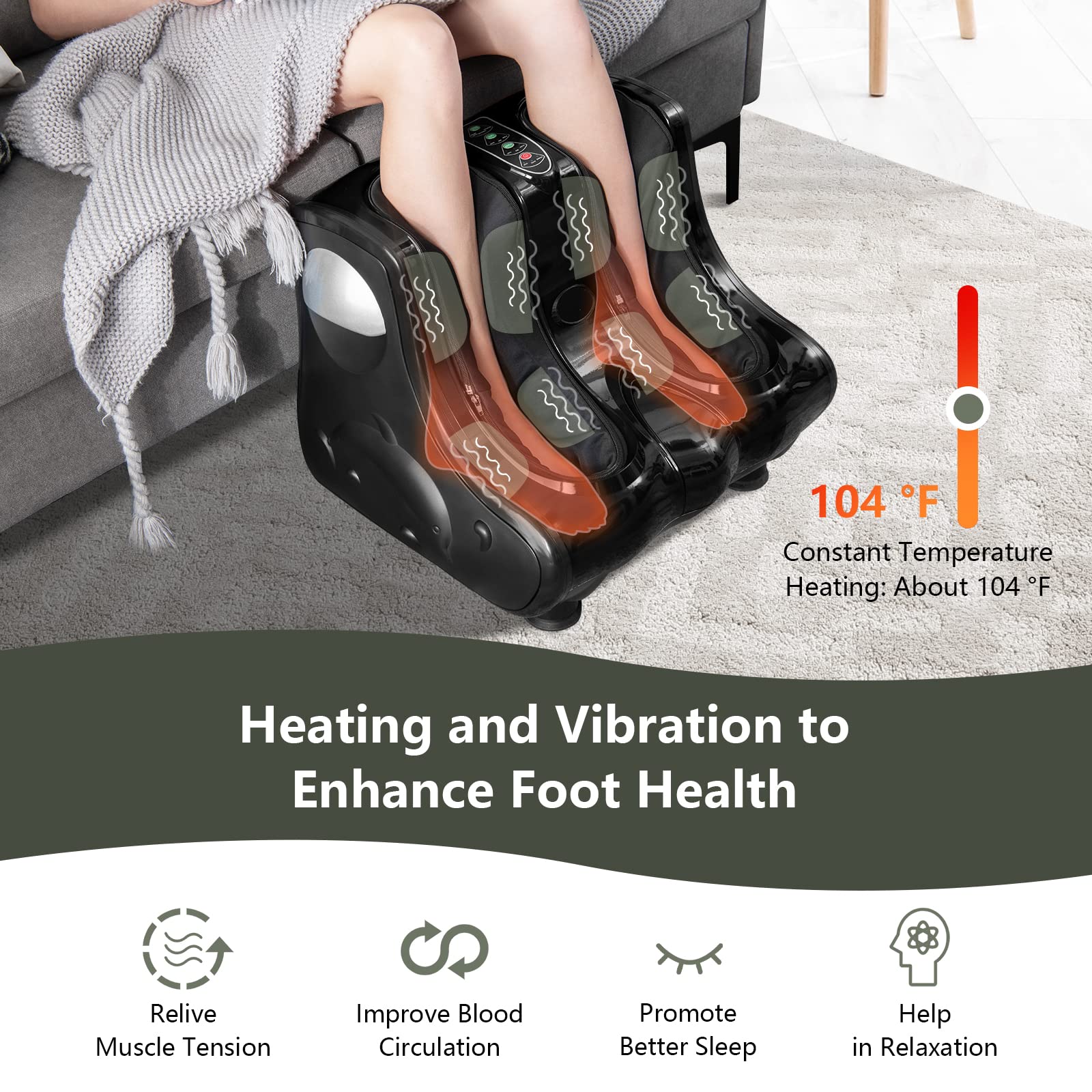 KOMFOTT Foot and Calf Massager with Heat，Shiatsu Foot Massager Machine with Vibration, Deep Kneading, 3-Level Intensity Modes