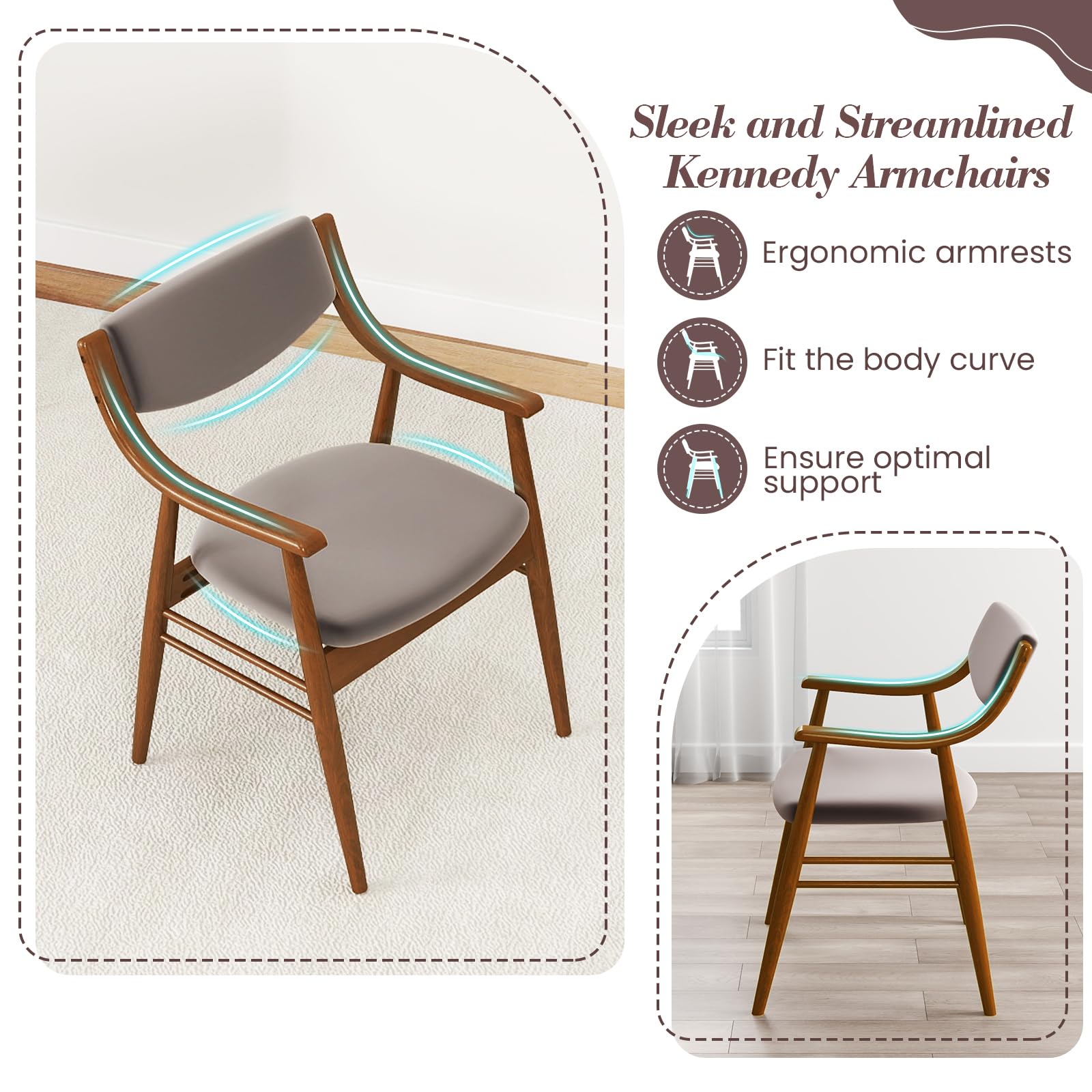 KOMFOTT Wooden Dining Chairs Set of 2/4, PU Leather Upholstered Kitchen Chairs w/Padded Seat & Back, Rubber Wood Frame