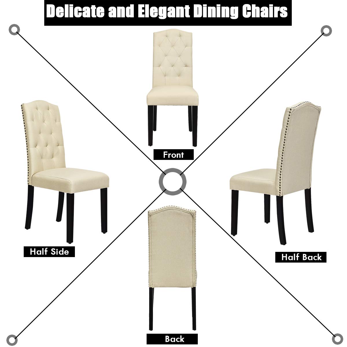 KOMFOTT Set of 2/4 Tufted Fabric Dining Chairs with Padded Seat and Tall Backrest