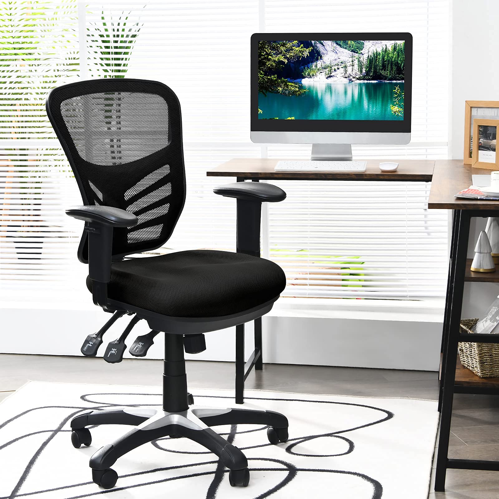 KOMFOTT Mid-Back Managers Mesh Office Chair with Height Adjustable Backrest & Armrest, Seat Tilt Adjustment