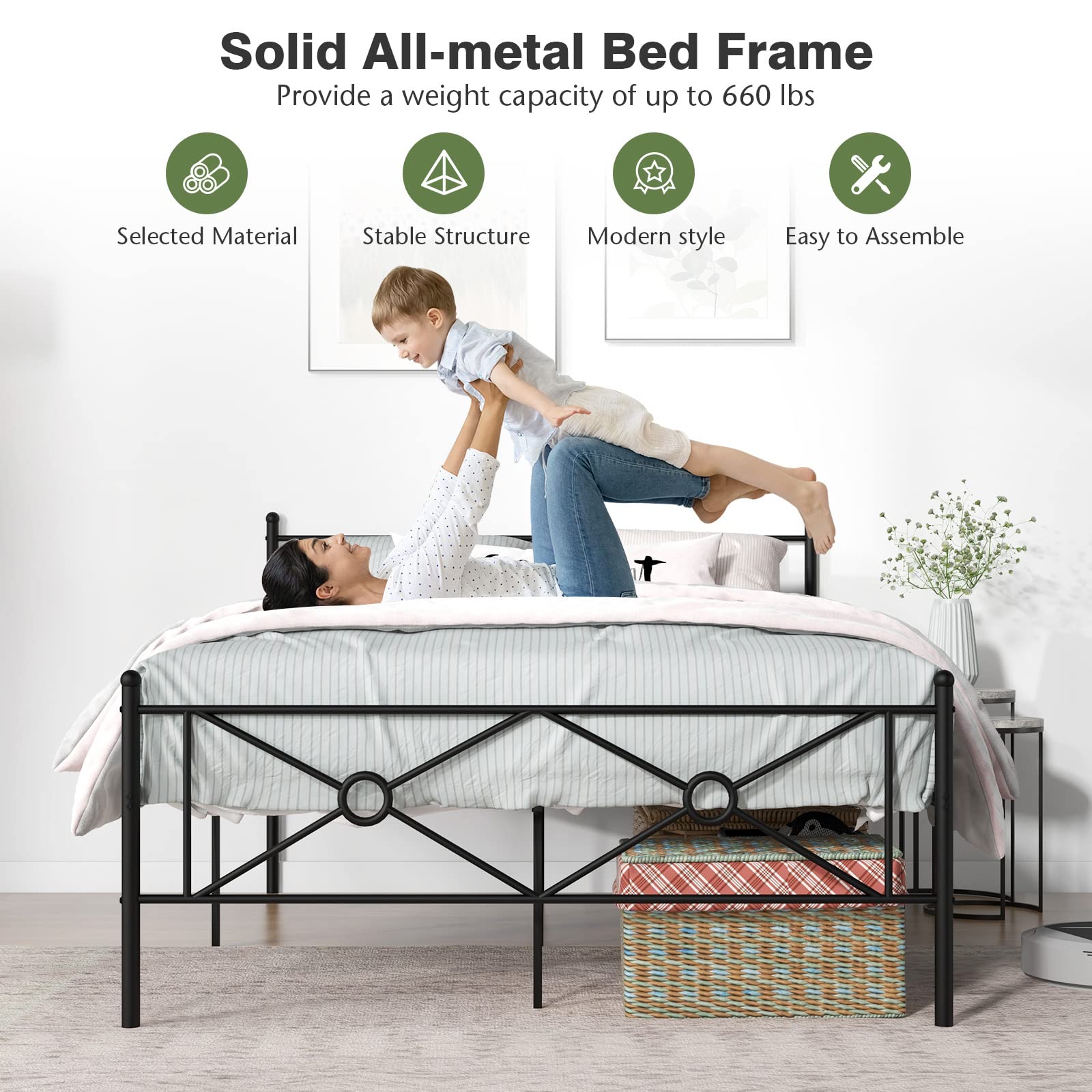 KOMFOTT Metal Bed Frame, Platform Bed Frame with Headboard & Footboard, Noise Free