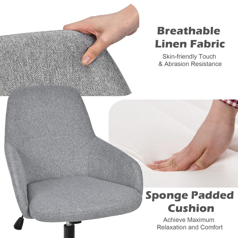 KOMFOTT Fabric Office Chair, Upholstered Linen Leisure Chair, Ergonomic Desk Chair w/Rocking Backrest