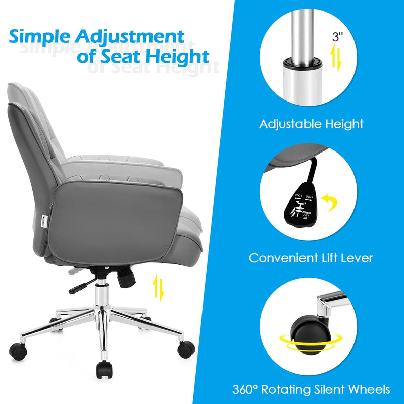 KOMFOTT Modern Office Desk Chair Accent Chair, Adjustable PU Leather Armchair with Wheels