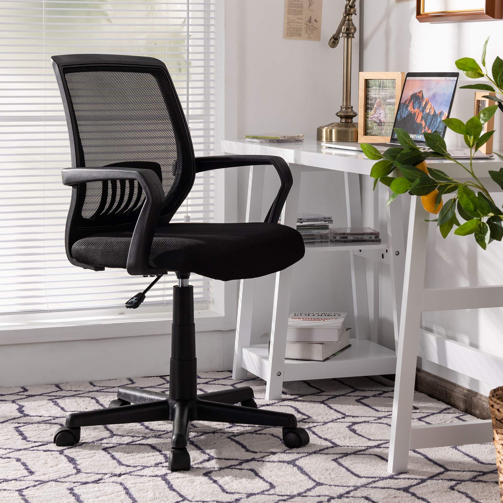 KOMFOTT Office Chair, Mesh Desk Chairs with Wheels, Lumbar Support, Waterfall Seat