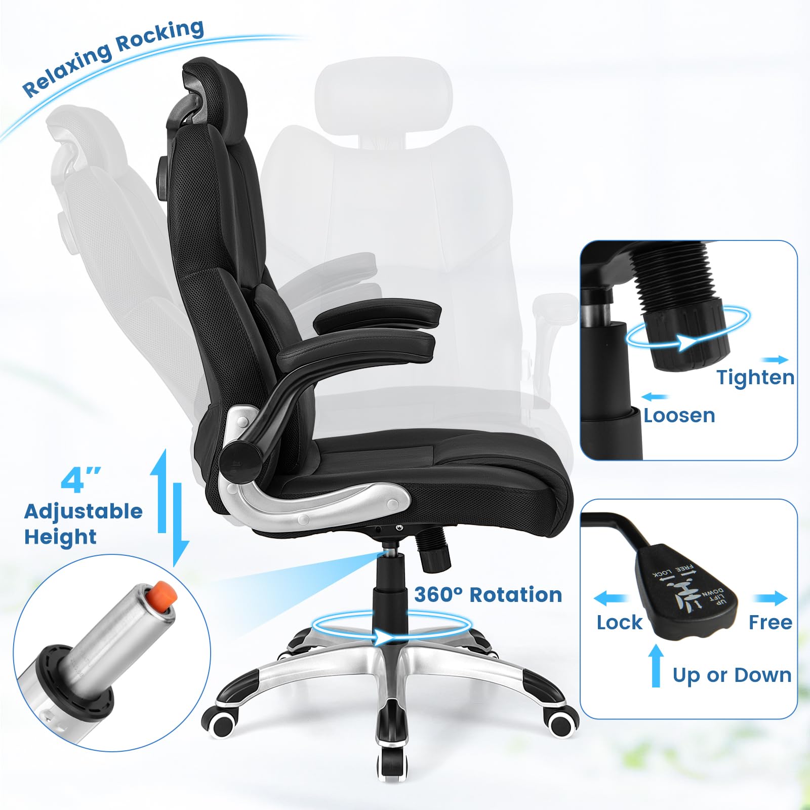 KOMFOTT Executive Office Chair, Kneading Massage Computer Chair with Removable Lumbar Support Pillow, Adjustable Headrest