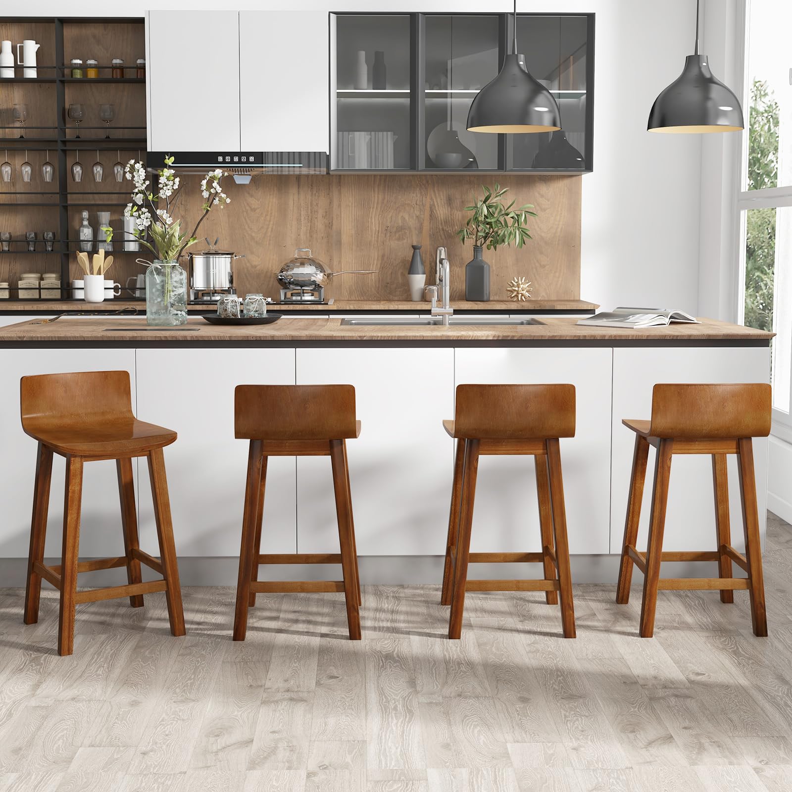 KOMFOTT 24.5" Bar Stools Set of 2/4, Counter Height Bar Stools w/Low Back & Footrest