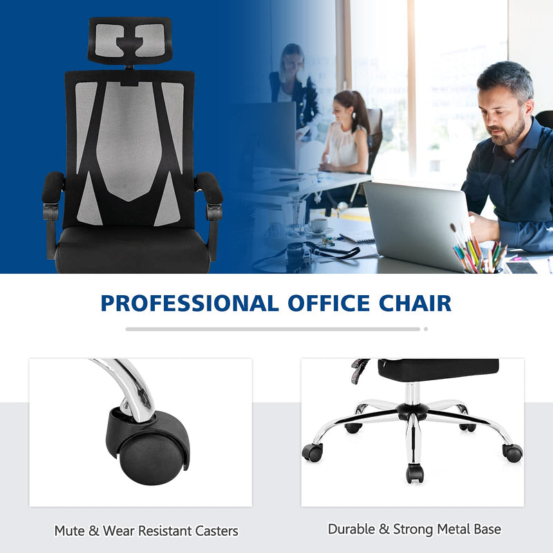 KOMFOTT Ergonomic Mesh Office Chair, High Back Computer Desk Chair w/Adjustable Headrest, Footrest, Lumbar Support