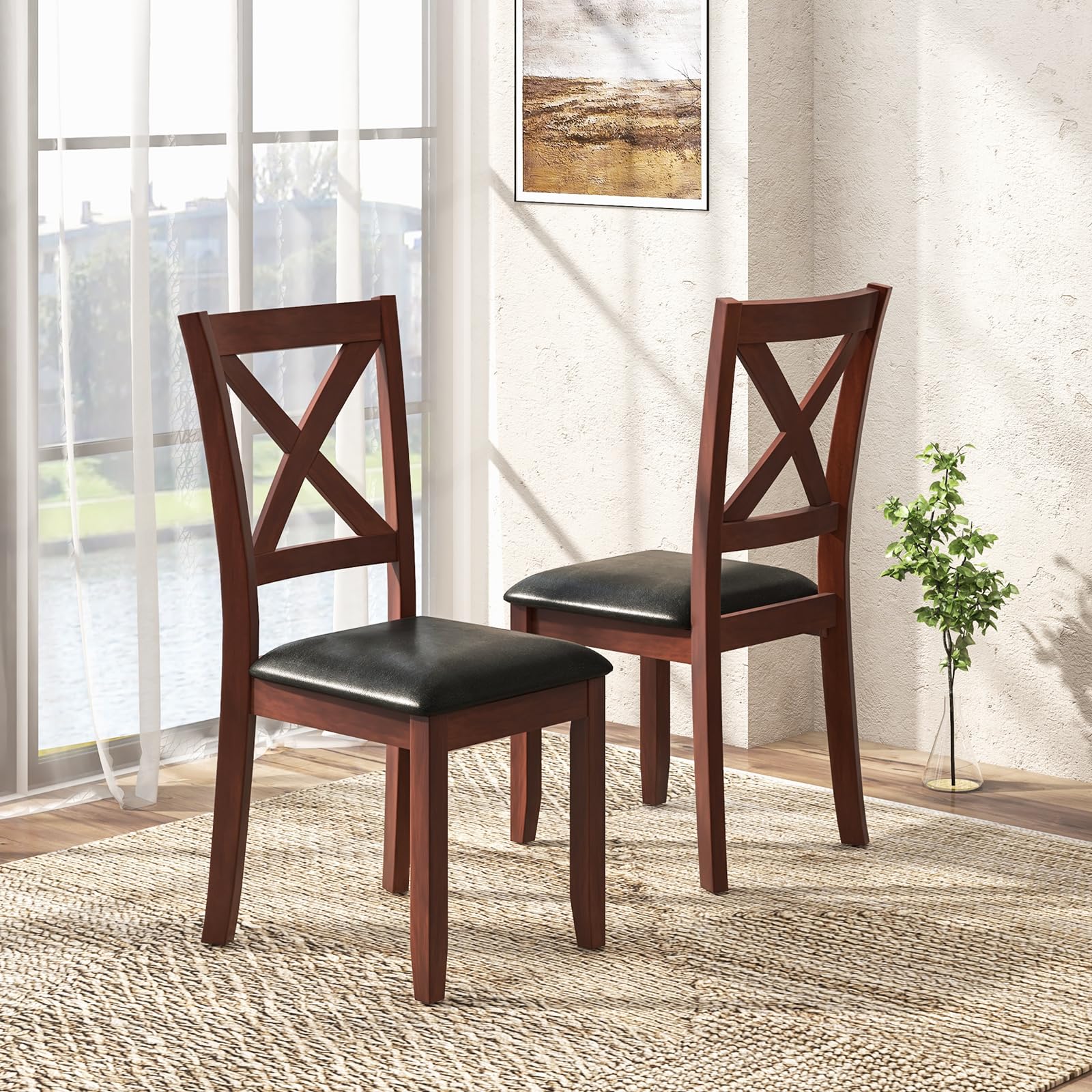 KOMFOTT Wood Dining Chairs Set of 2/4, Faux Leather Upholstered Dining Chairs with Rubber Wood Legs