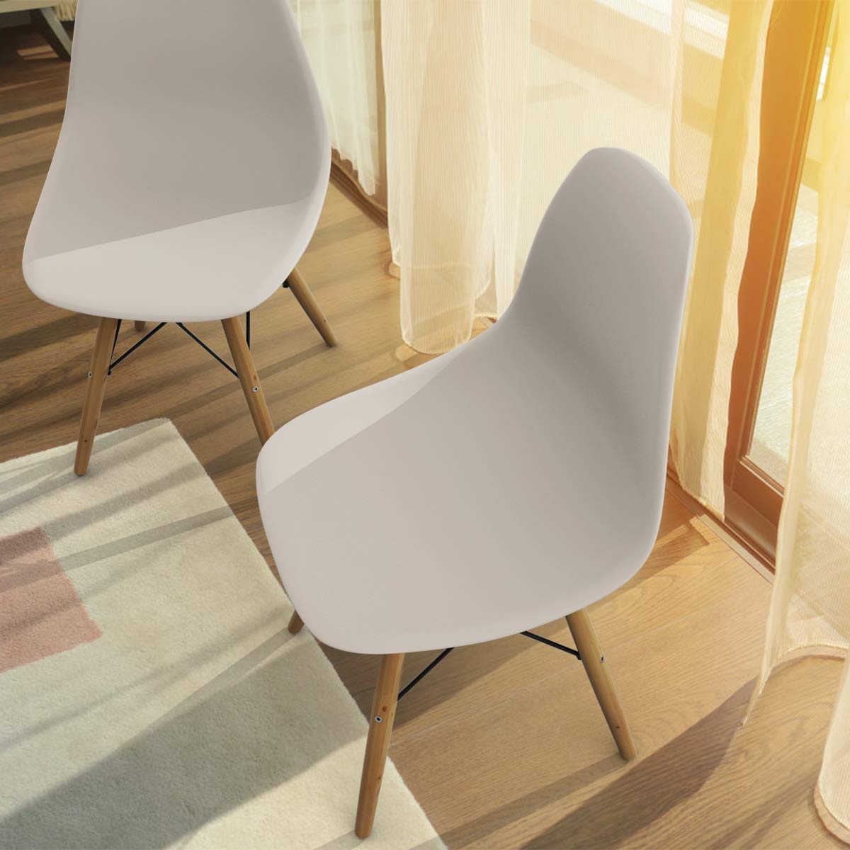 KOMFOTT Mid Century Modern Plastic Dining Chairs Set of 2 with Wood Legs