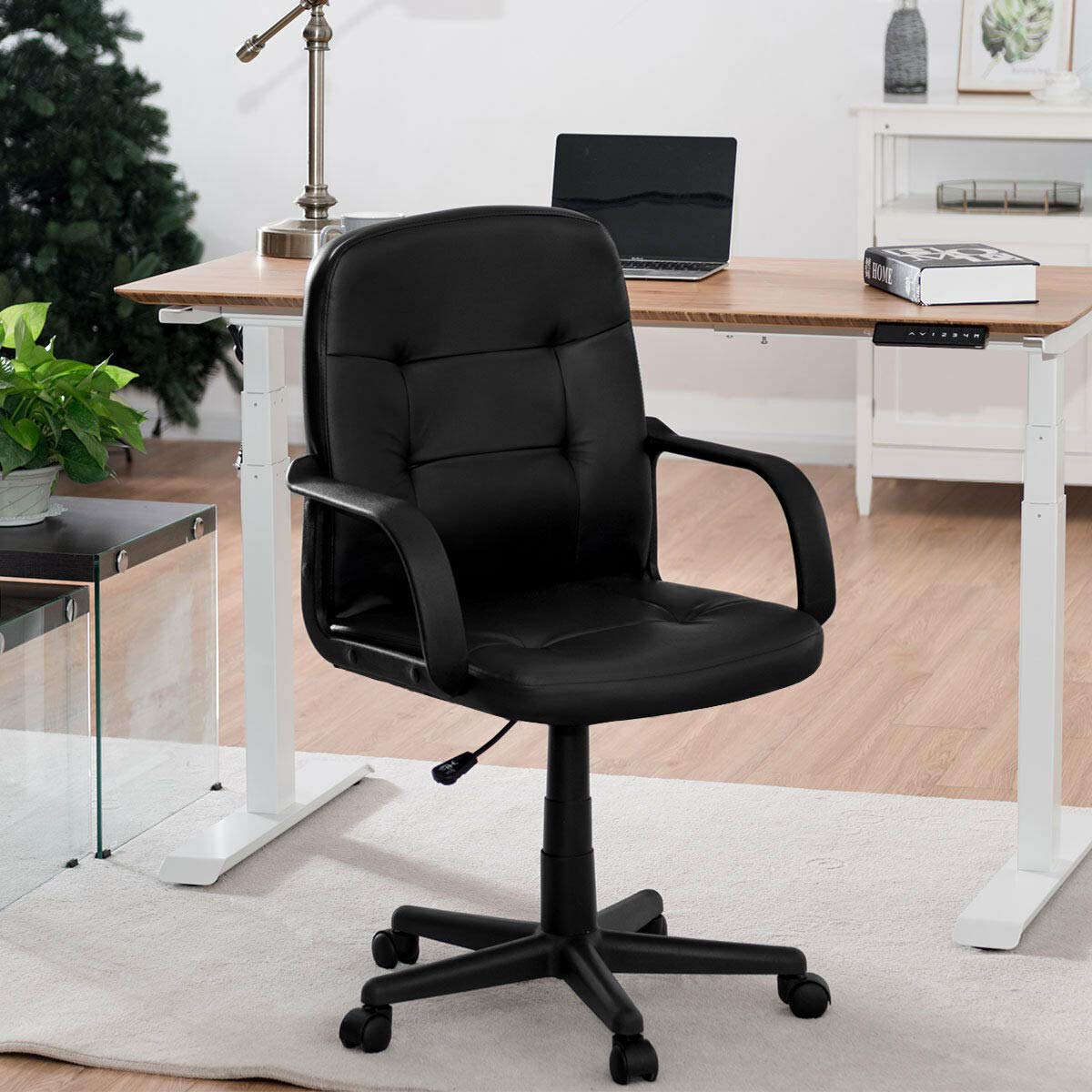 KOMFOTT Executive Chair Mid Back Office W/Arms and Swivel Wheels