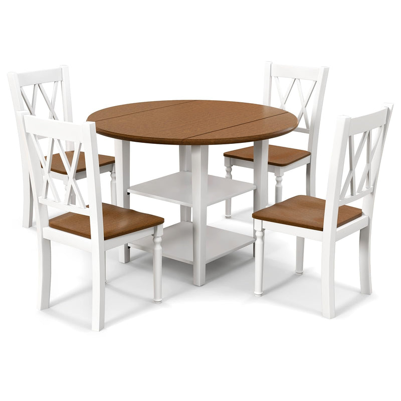 KOMFOTT Dining Table Set for 4 with Drop Leaf Round Kitchen Table & 4 Chairs