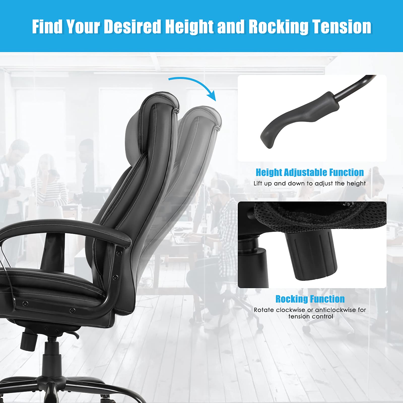 KOMFOTT 500 lbs Big and Tall Office Chair, Massage Executive Chair w/ 6 Vibrating Points