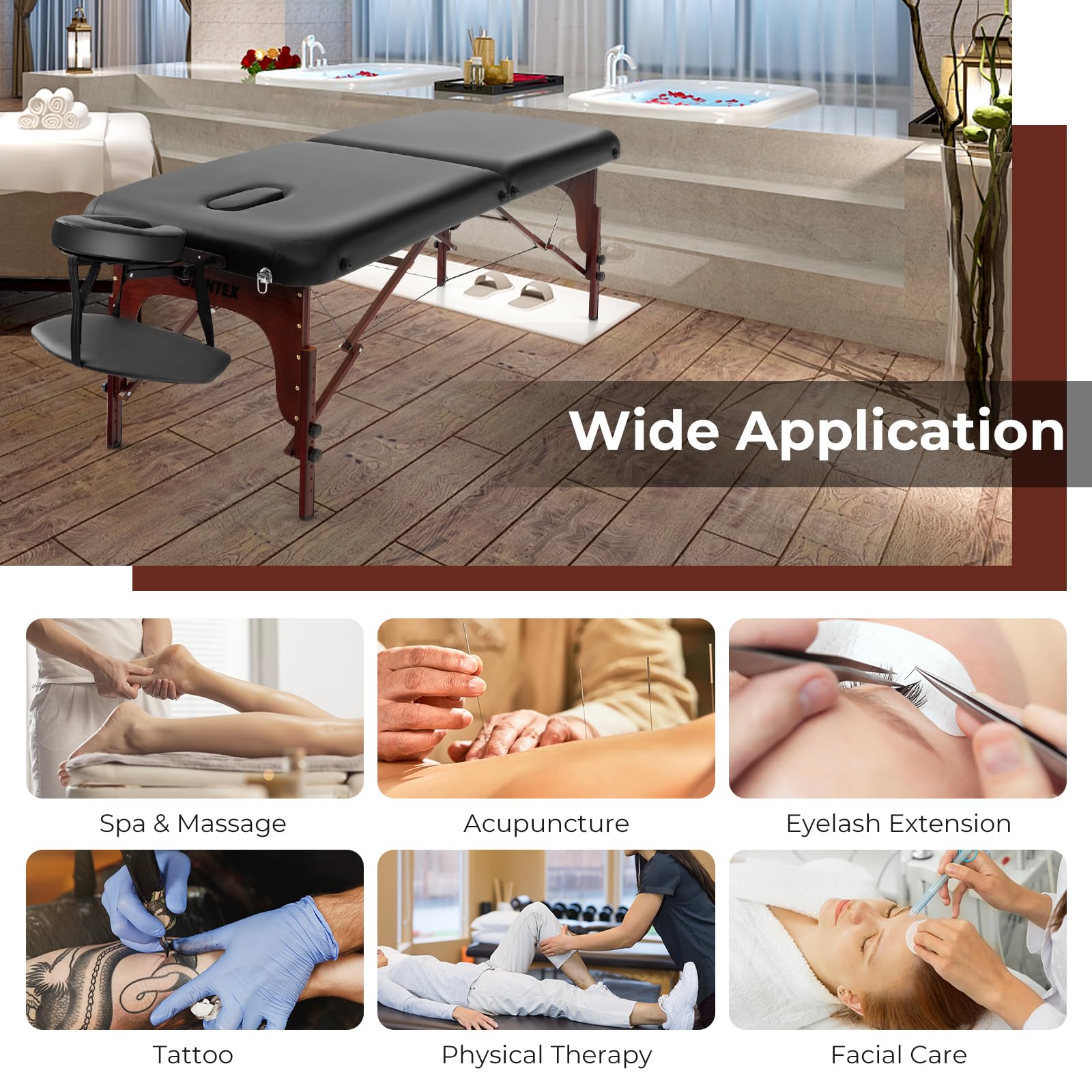 KOMFOTT Portable Massage Table 84 Inch, Folding Lash Bed with Premium Foam & Beech Wood Leg