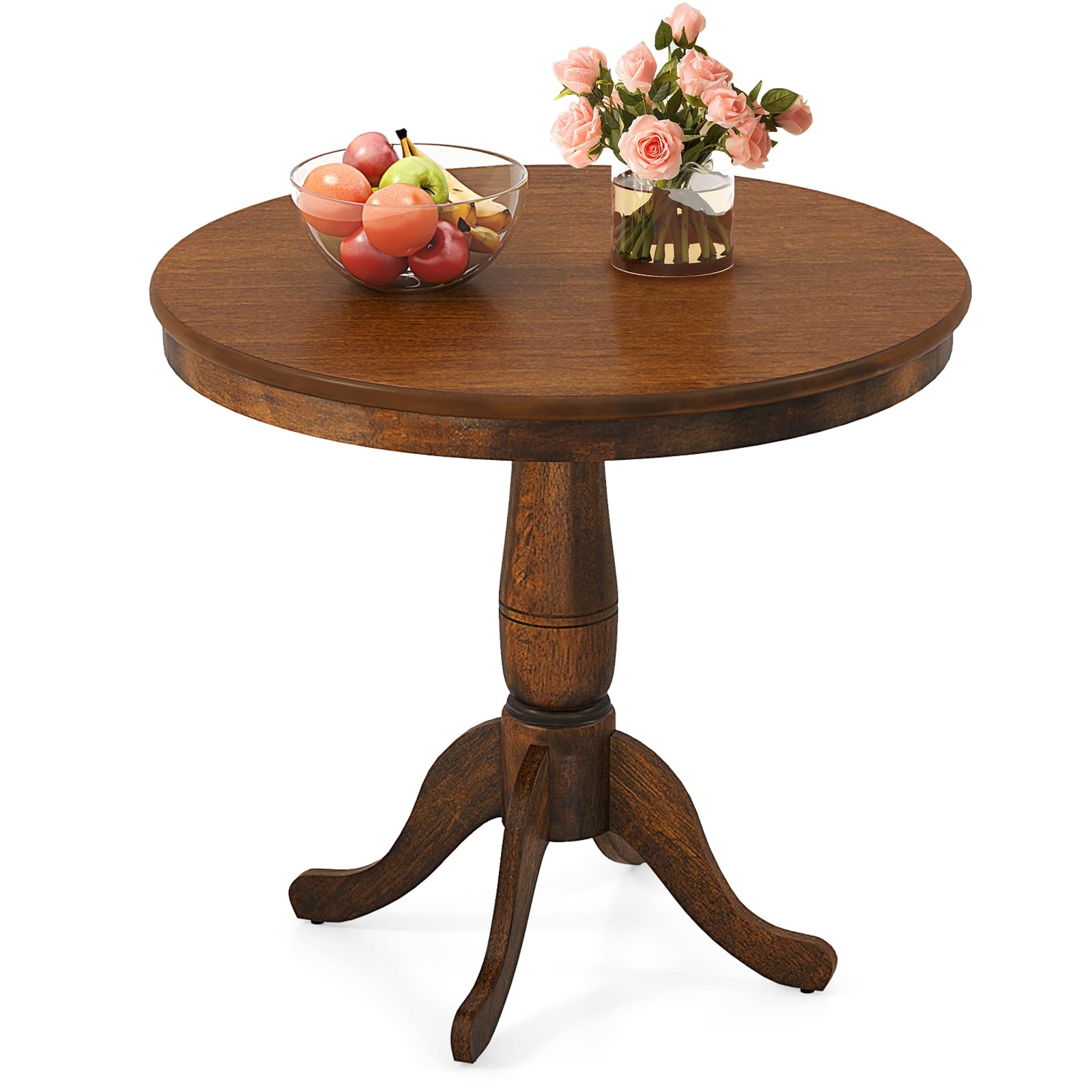 KOMFOTT Round Dining Table for 2-4 People, 32" D X 30" H Wooden Kitchen Table with Spacious Table Top, Pedestal Base