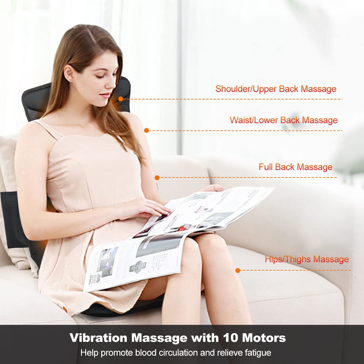 KOMFOTT Massage Seat Cushion Back Massager with Heat Chair Massager, 10 Vibration Nodes & 2 Heat Pads