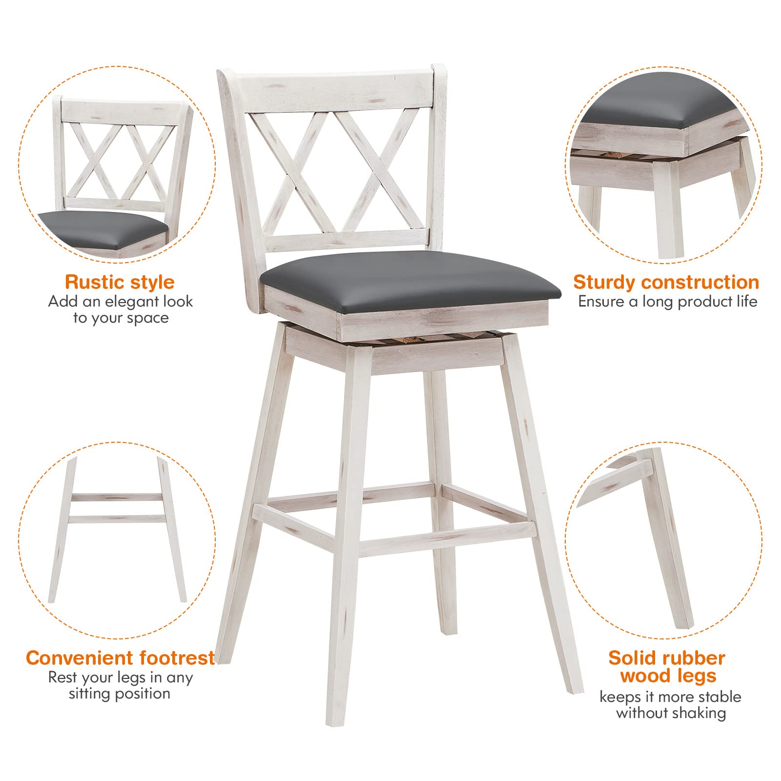 KOMFOTT Bar Stool Set of 2/4, 360 °Swivel Bar Stool with Foot Rest Upholstered Cushion & Ergonomic Backrest