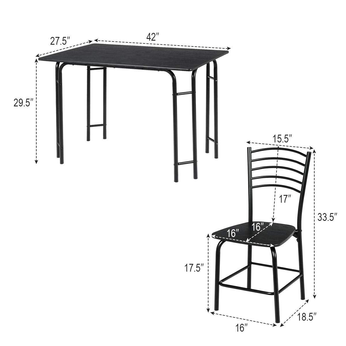 KOMFOTT 5 Piece Dining Set, Home Kitchen Table and 4 Chairs with Metal Legs