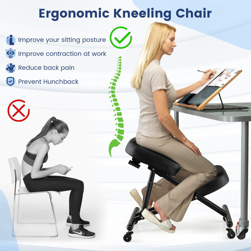 KOMFOTT Ergonomic Kneeling Chair, Posture Chair for Desk with Cushion for Back Pain Relief