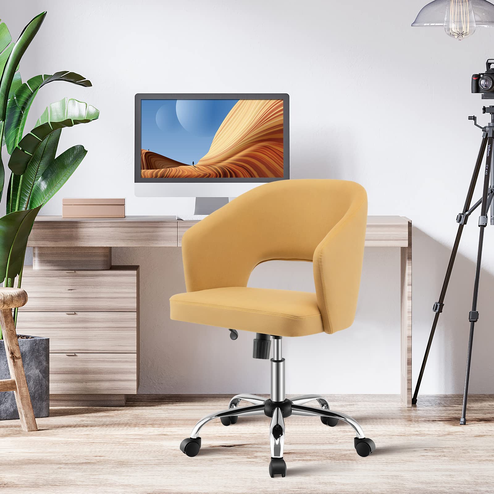 KOMFOTT Home Office Desk Chair, Comfy Upholstered Chair with Hollow Design & Height Adjustable