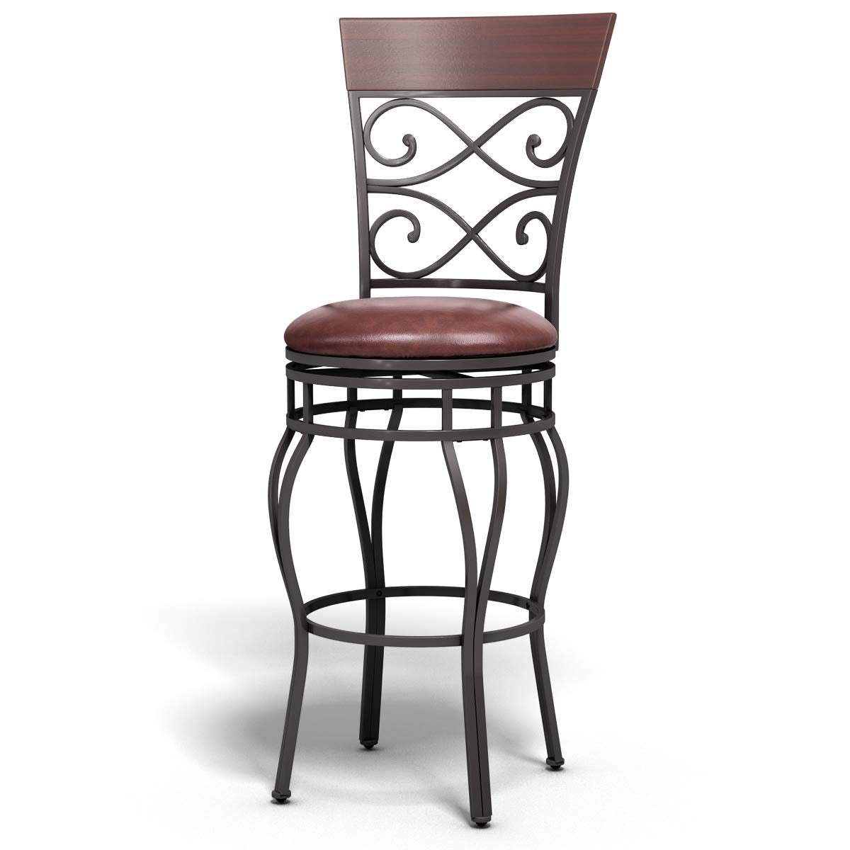 KOMFOTT Bar Stools Set of 2/4, 360 Degree Swivel, 26" & 30" Bar Height Bar Stools, Leather Padded Seat