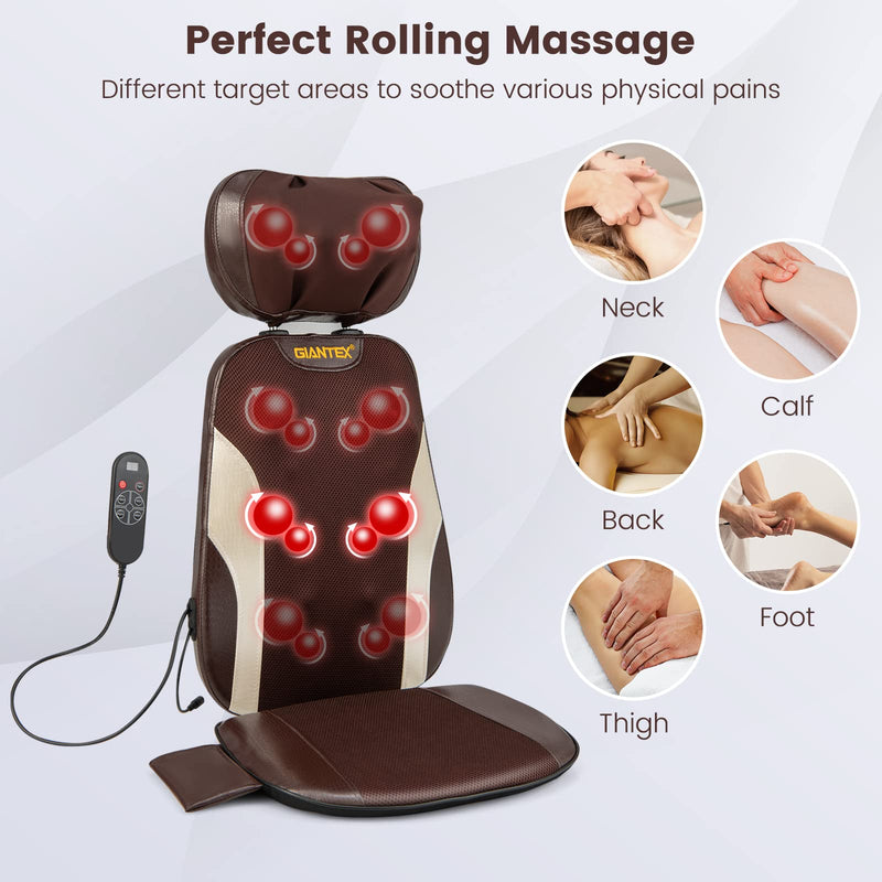 KOMFOTT Back Massager Chair Pad - Chair Massager with Adjustable Neck Pillow, 3 Speeds & 3-Level Timer
