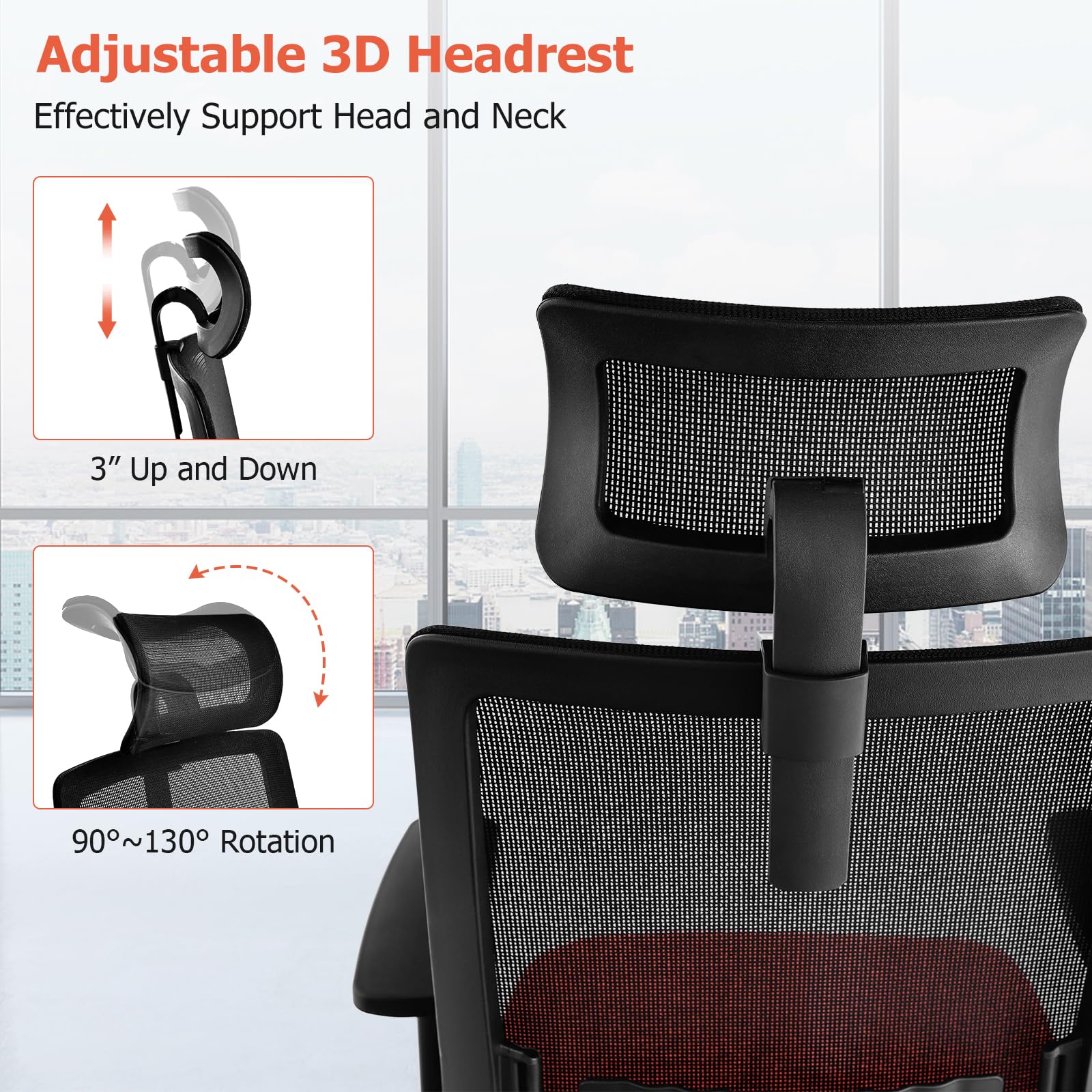 KOMFOTT Ergonomic Mesh Office Chair with Adjustable Lumbar and 3D Headrest