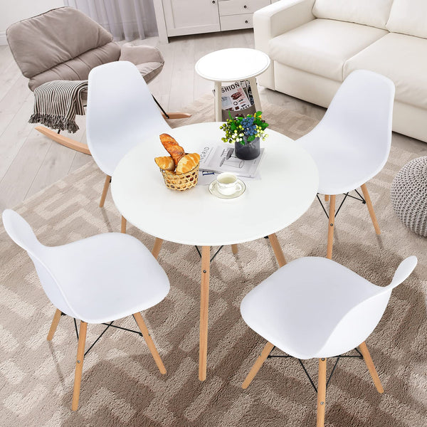 KOMFOTT 5 Piece Dining Table Set, Modern Round 31.5" D Dining Table & 4 Dining Chairs W/Solid Wood Legs