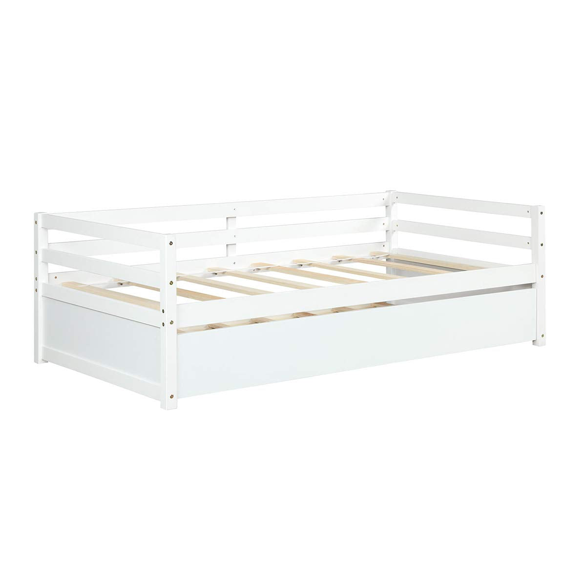 KOMFOTT Twin Daybed with Trundle, Wood Trundle Bed with Wood Slat Support